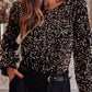 Black Sequin Deep V Back Puff Sleeve Bodysuit