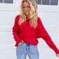 (Size 2XL)Red Casual Long Sleeve Top