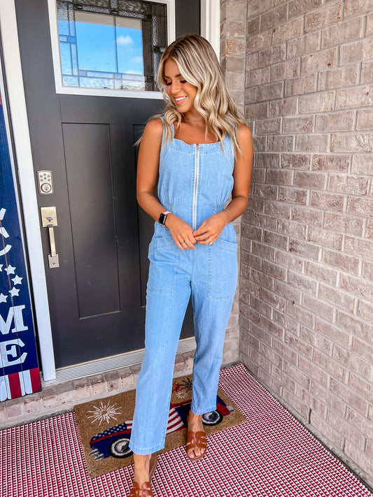 Mineral Washed Denim Jumpsuit