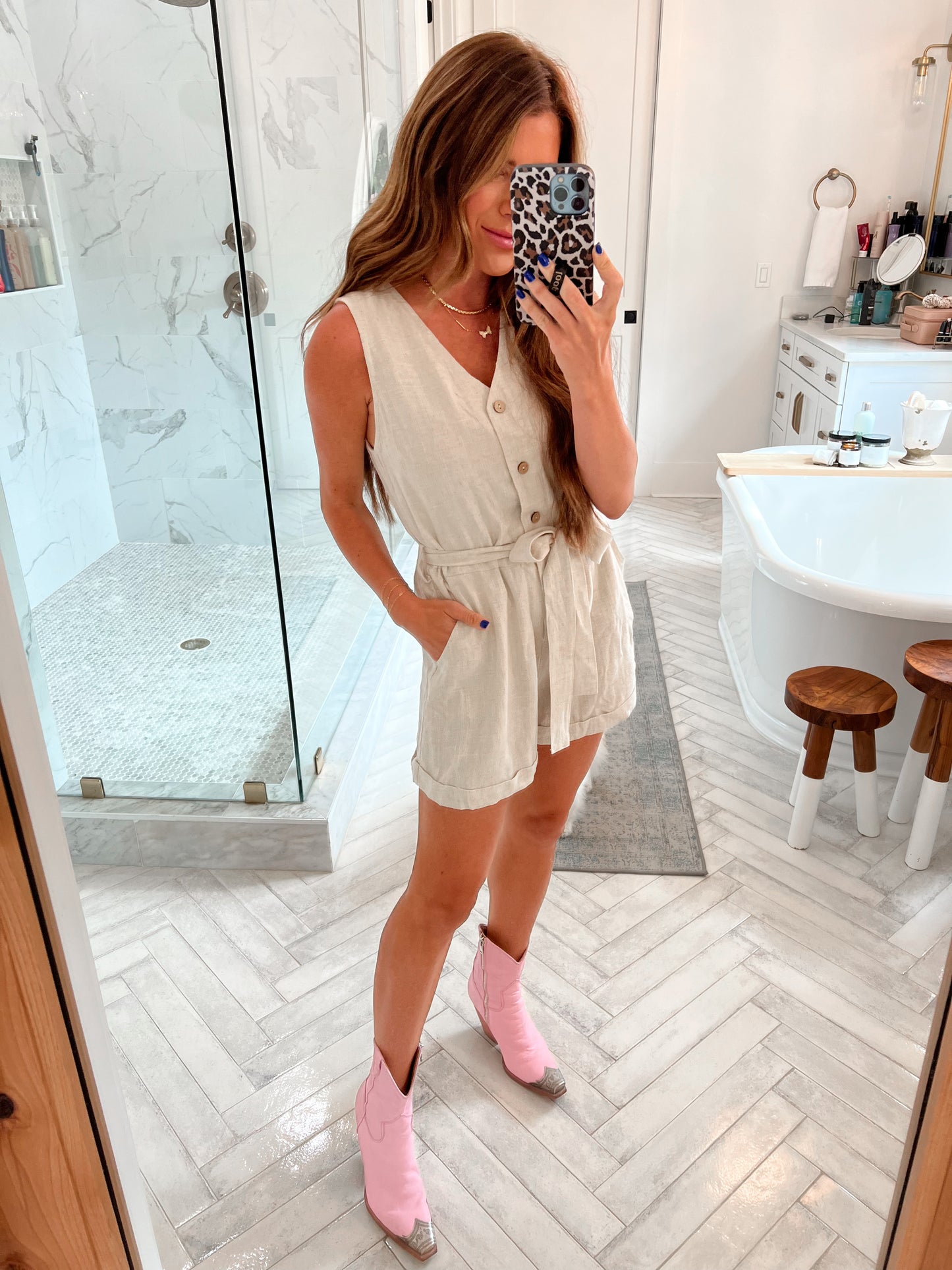 Natural Colored Short Sleeve Romper