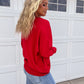 (Size 2XL)Red Casual Long Sleeve Top