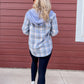 (Size Small)Dusty Blue Plaid Hooded Flannel