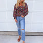 Black Bubble Sleeve Floral Blouse