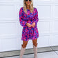 (Size XS)Cobalt/Hot Pink Long Sleeve Floral Dress