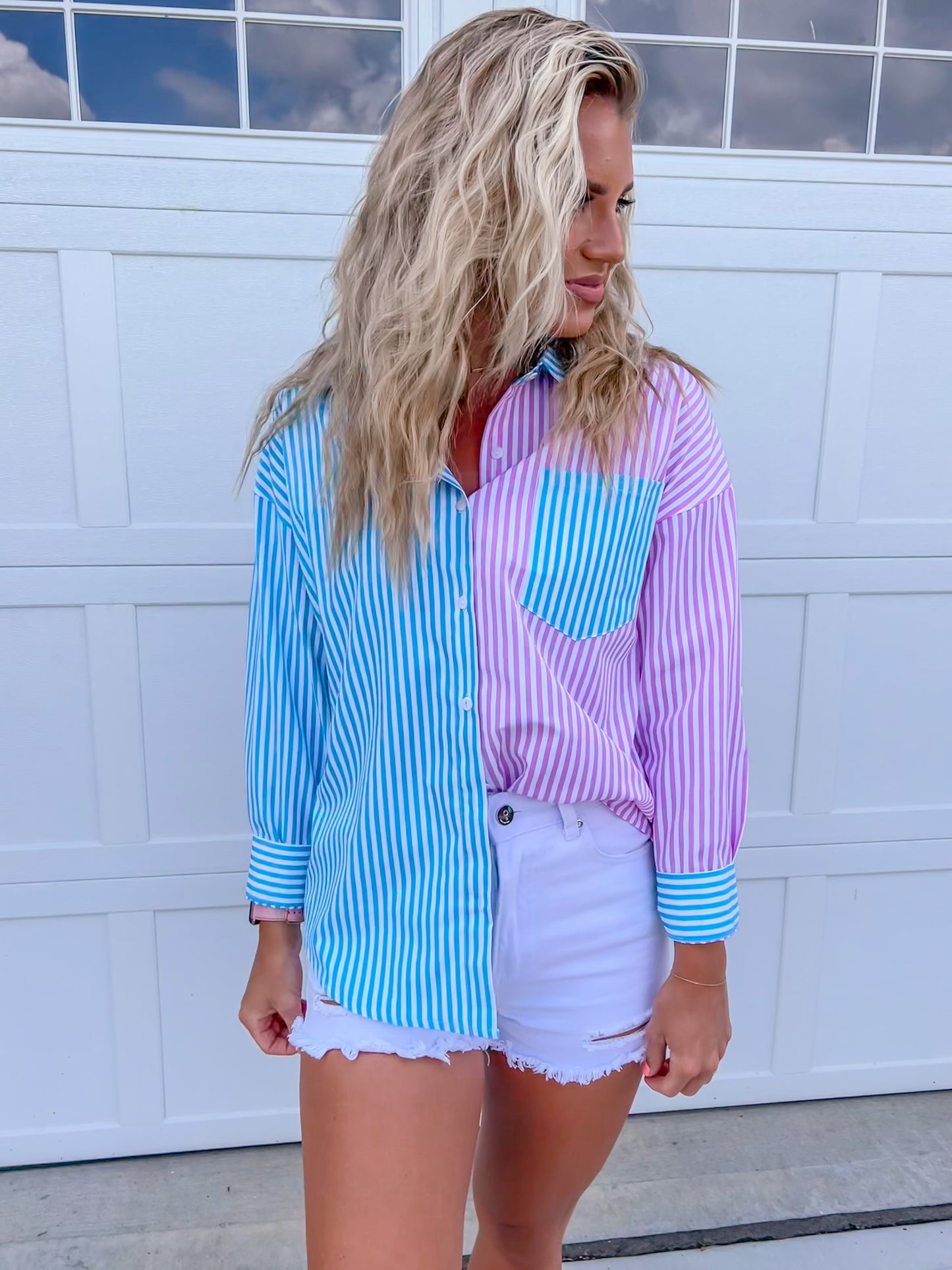 Blue/Pink Striped Blouse