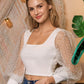 White Swiss Dot Sleeve Crop Top