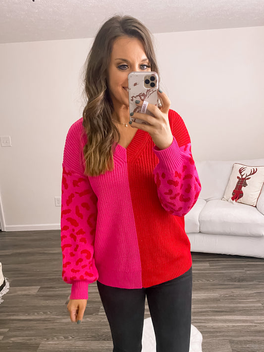 Hot Pink/Red Color Block Sweater
