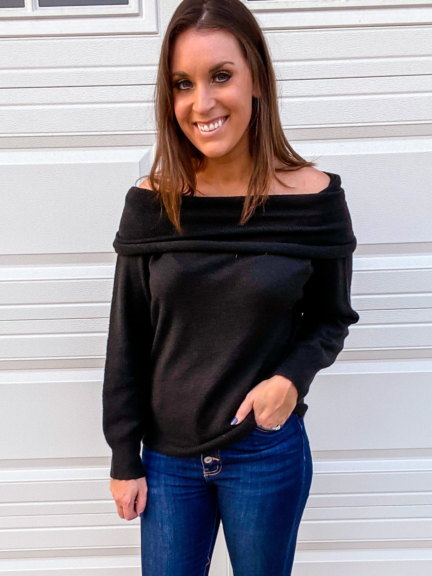 (Small, Medium, Large)Black Off the Shoulder Sweater