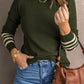 Green Casual Striped Sleeve Sweater