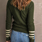 Green Casual Striped Sleeve Sweater