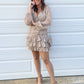 Nude Ruched Floral Print Dress