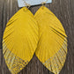 Mustard Faux Leather Gold Feather Earrings