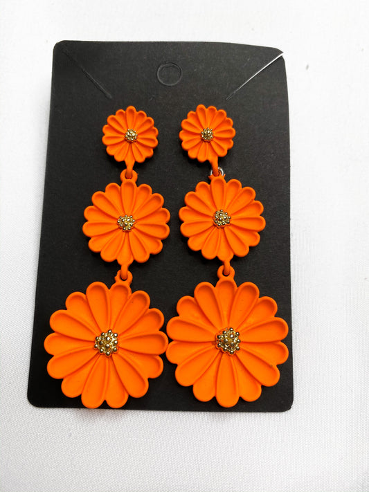 Neon Orange Flower Earrings