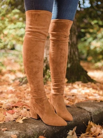 Camel Over the Knee Suede Boots