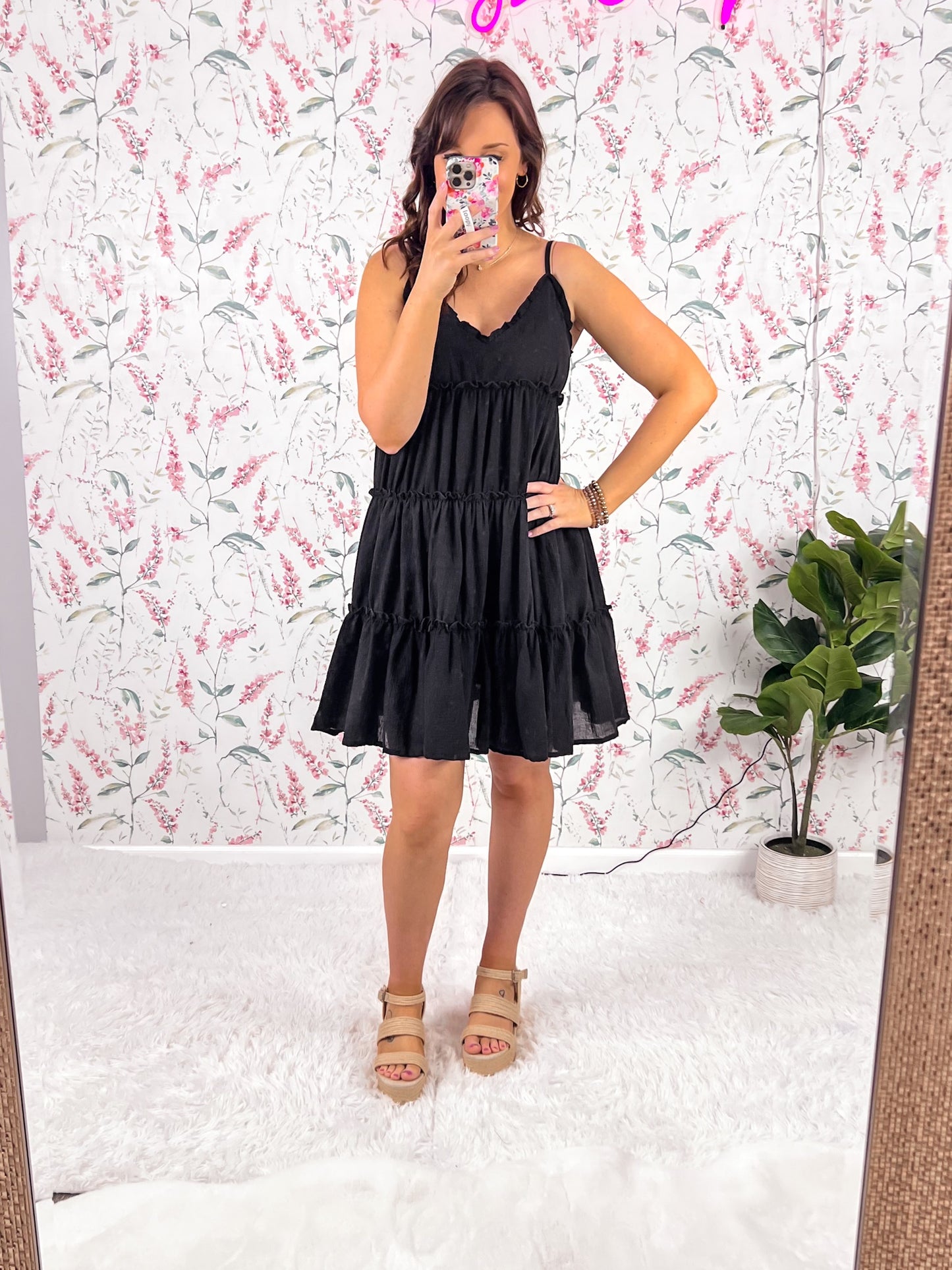 Black Spaghetti Strap Ruffled Dress