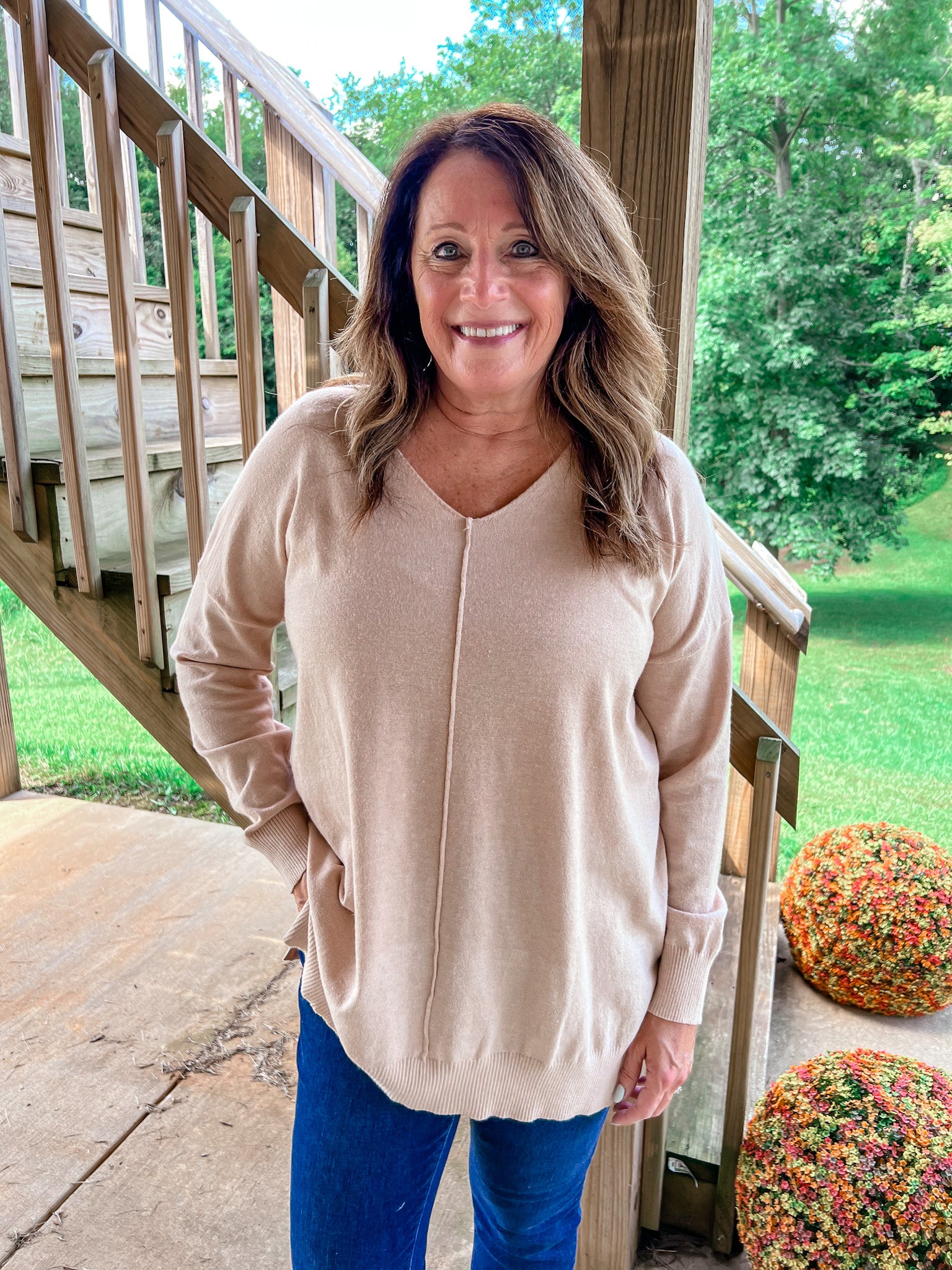 Taupe v outlet neck sweater