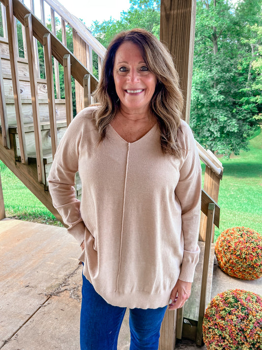 Taupe V Neck Sweater
