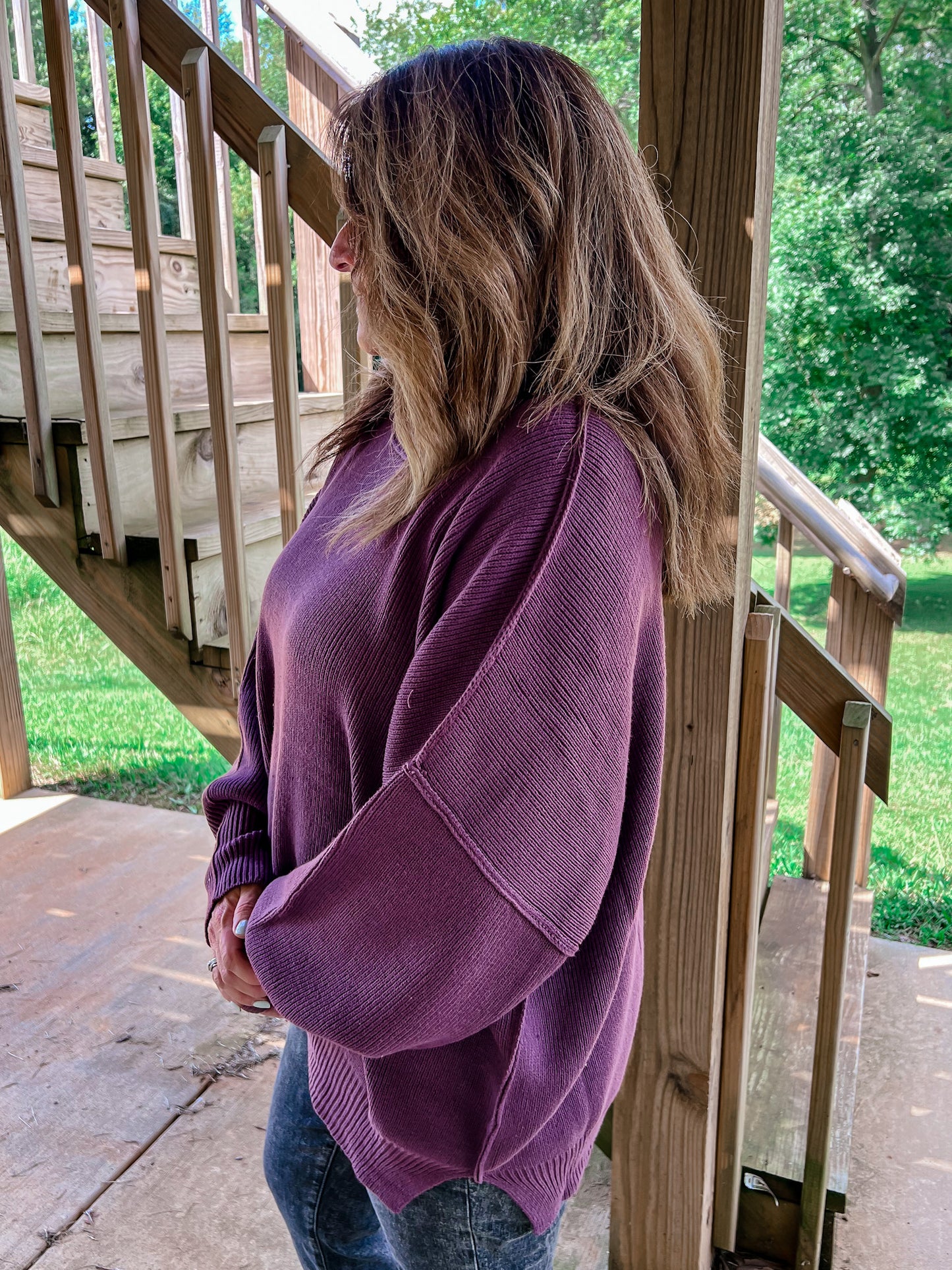 (Size XS)Eggplant Free People Dupe Oversized Sweater