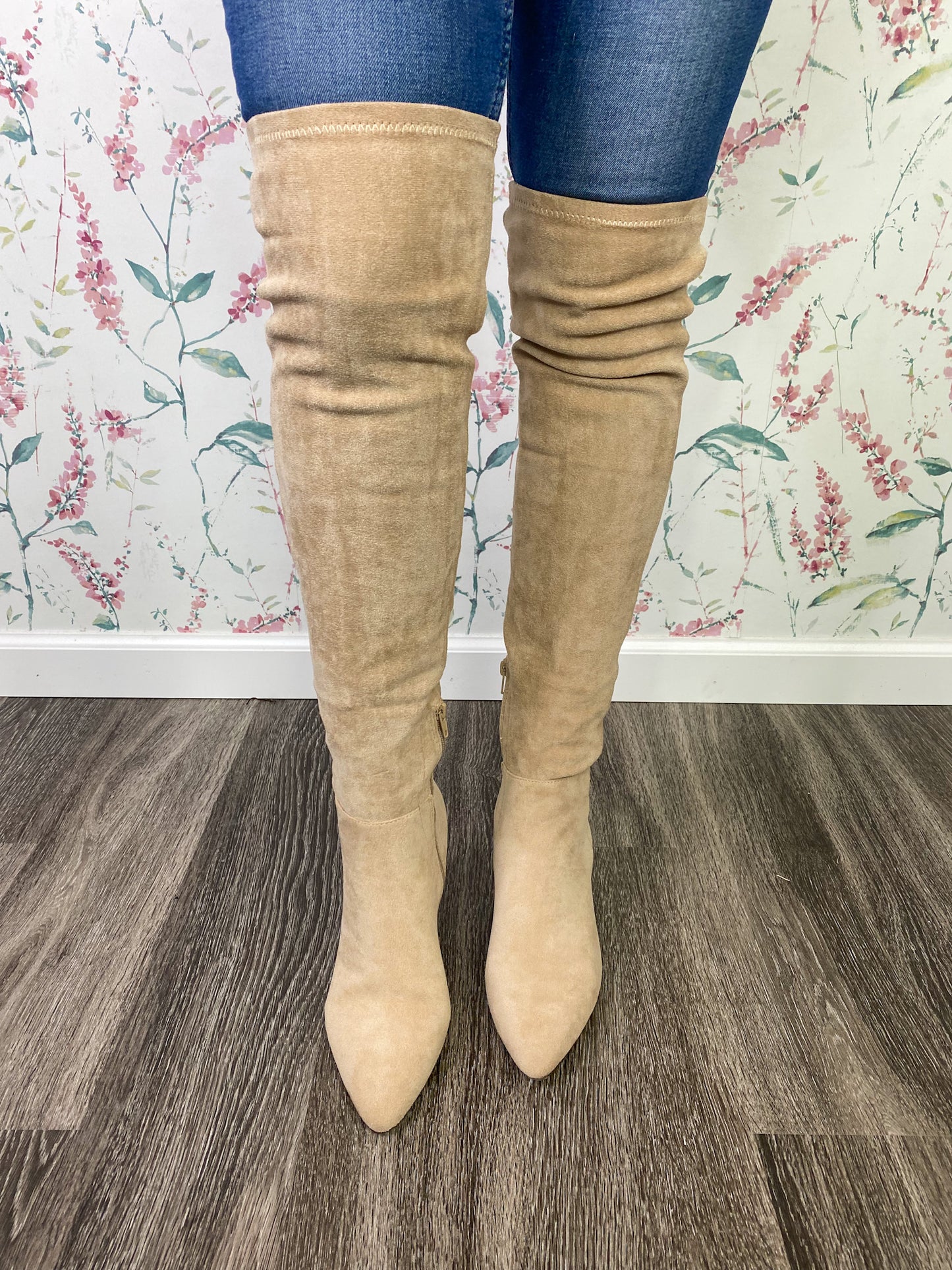 Nude Over the Knee Suede Boots