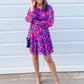(Size XS)Cobalt/Hot Pink Long Sleeve Floral Dress