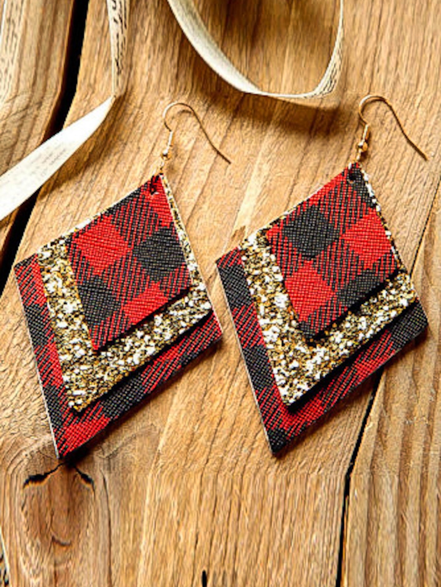 Red Plaid Sequin Earrings