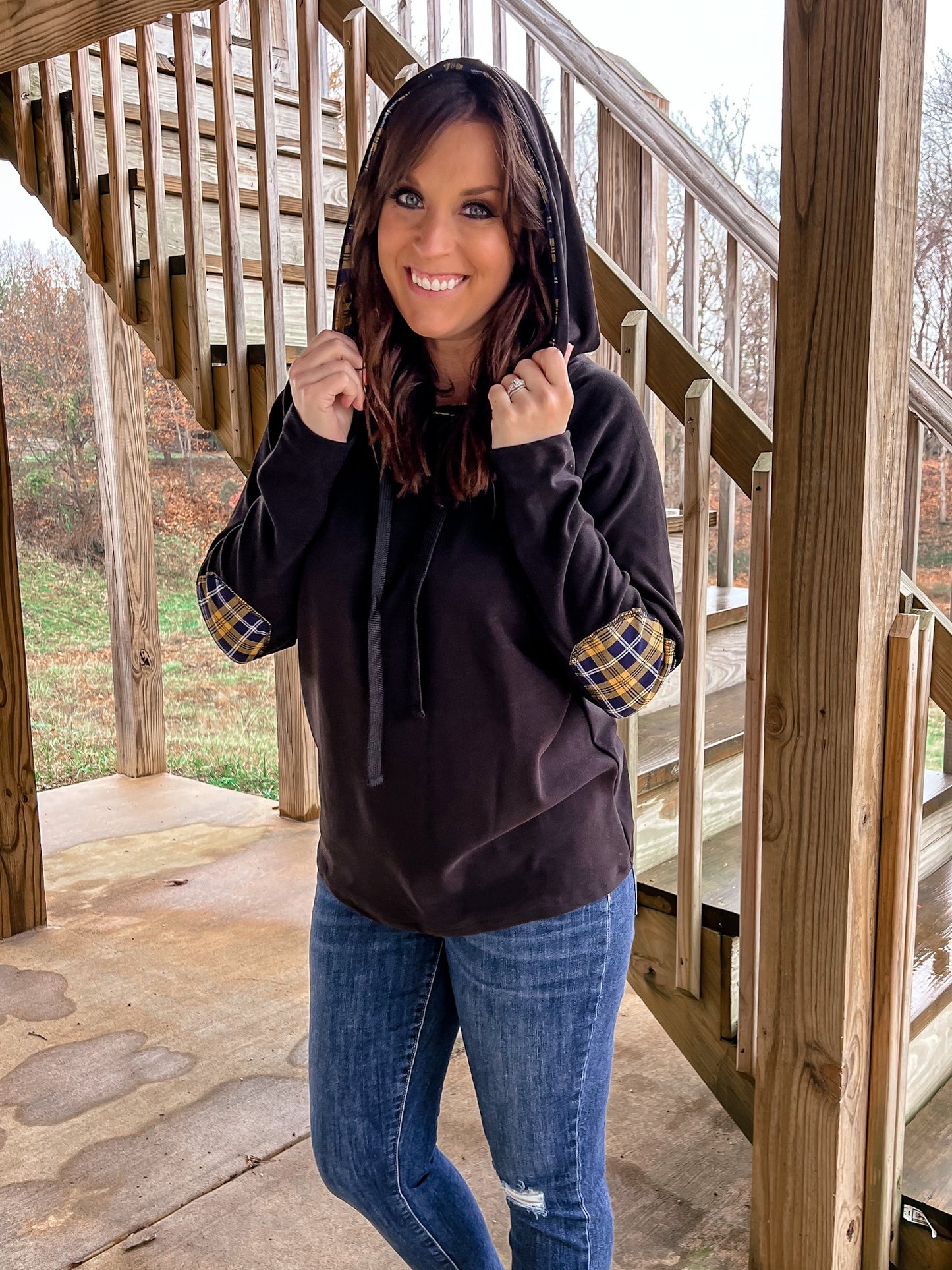 Black Hoodie w/ Yellow Elbow Patch