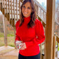 Red Turtleneck Ribbed Sweater